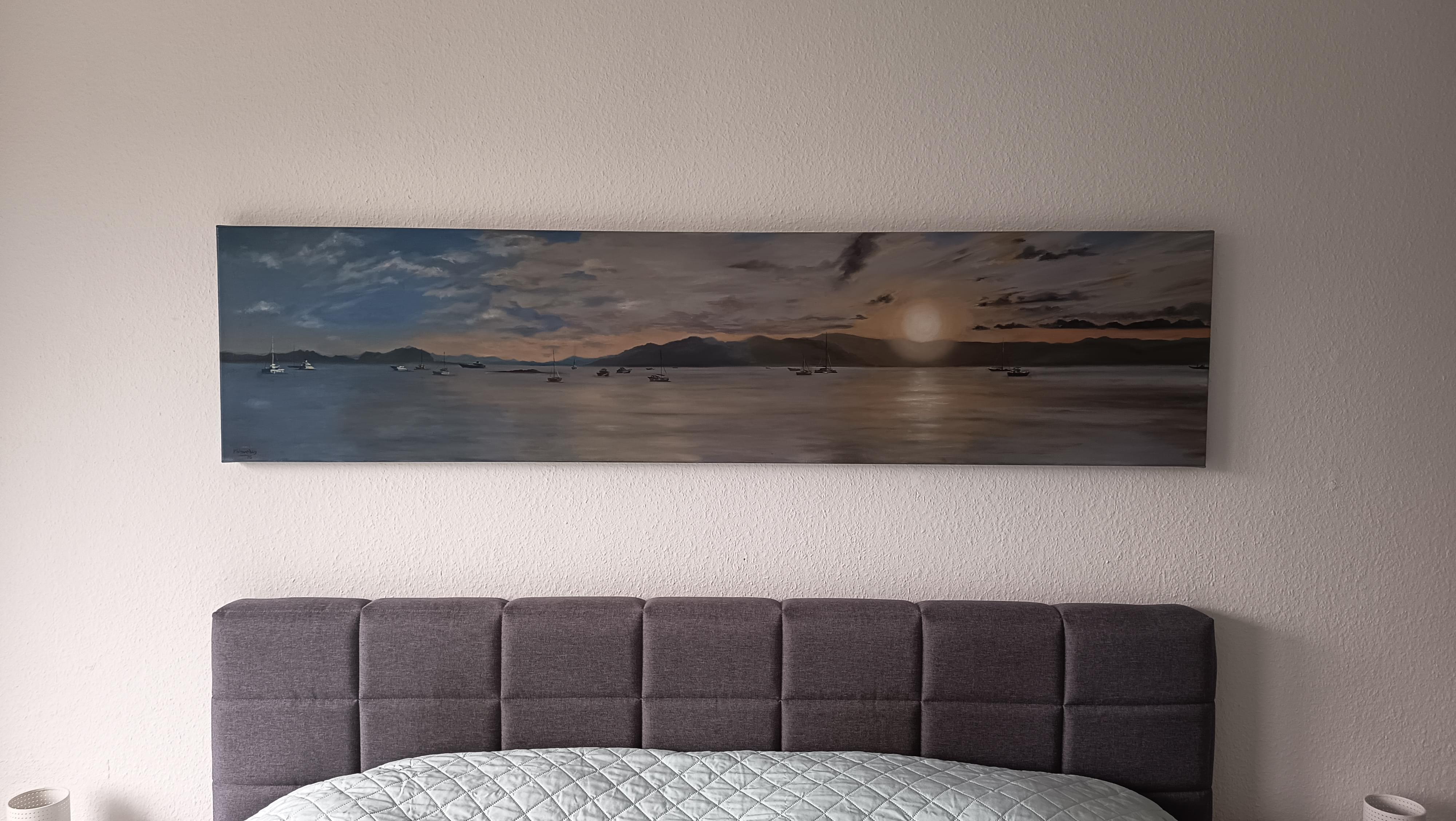 Detail of Cap d'Antibes oil painting — sea and headland